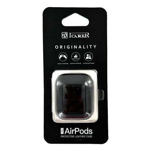 NEW in Pkg ICARER Black Leather AirPods Protective Case - Picture 1 of 2